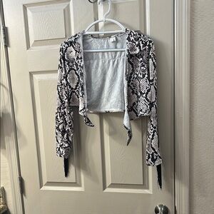 Snakeskin Print Cropped Fringe Cardigan Festival Boho Coverup